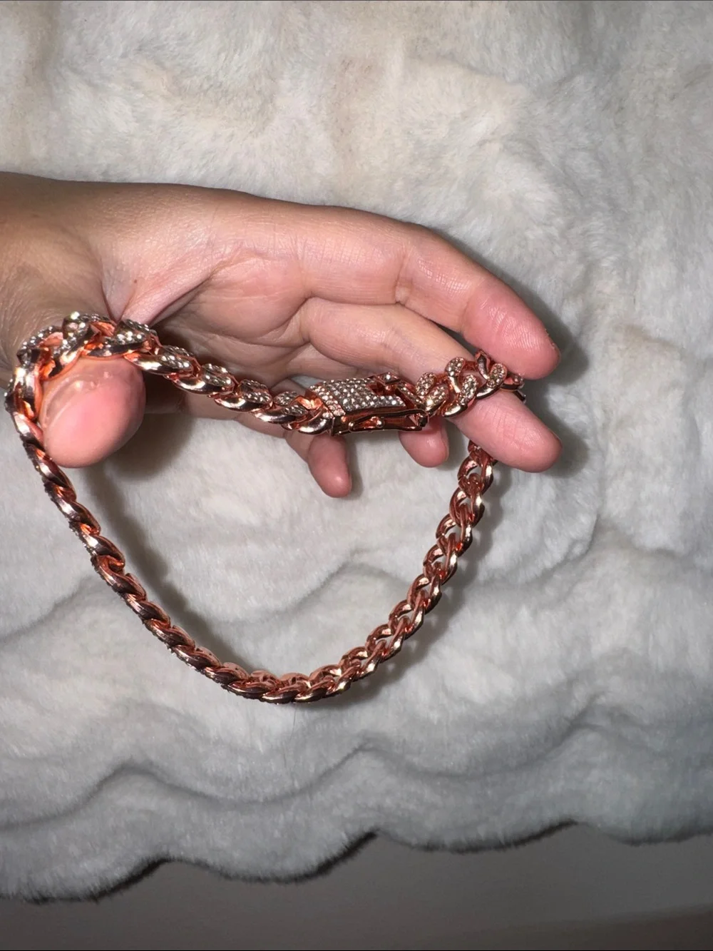 Rose Gold tones Cuban Link Dog Collar with Pavé Charm
